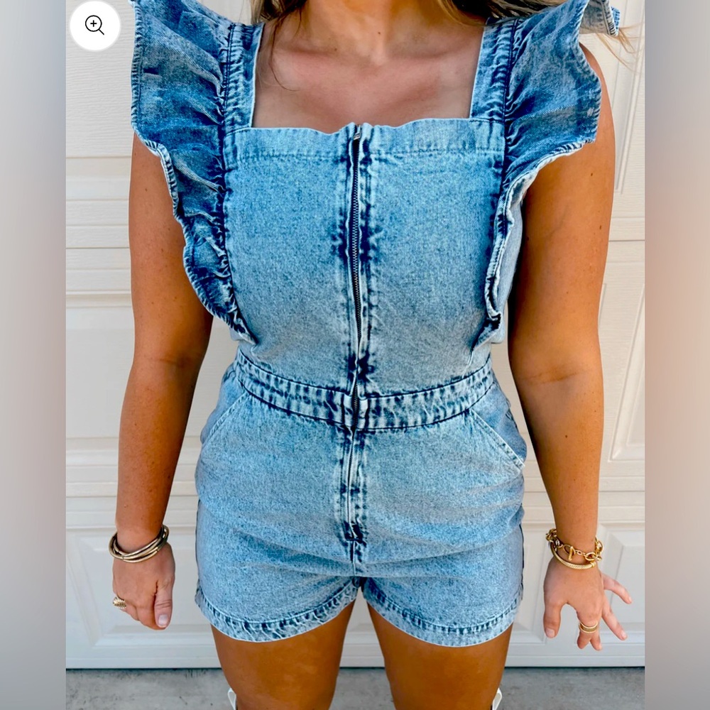 Gilli Blue Denim Ruffle Jumpsuit